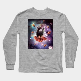 Sloth Riding Unicorn Llama on Bacon in Cosmos Long Sleeve T-Shirt